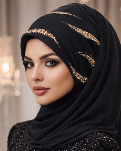 Siyah Gold Simli Abiye Şal