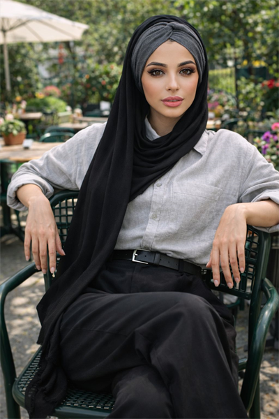 Siyah Gri Burgu Hazır Şal