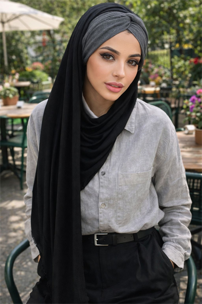 Siyah Gri Burgu Hazır Şal
