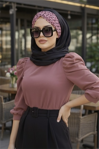 Siyah Gülkurusu Puanlı Büzgülü Hazır Şal