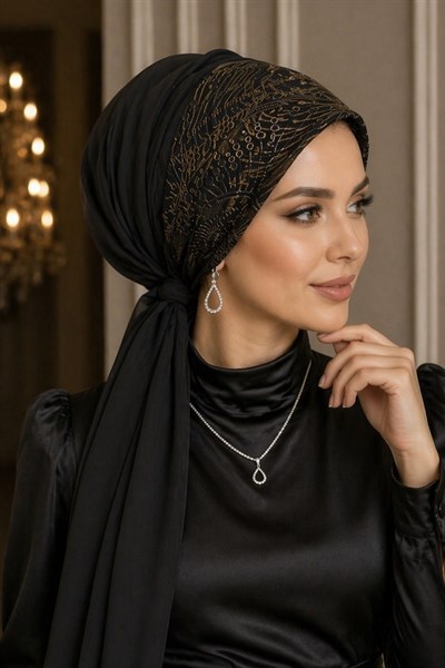 Siyah Gümüş Abiye Tokalı Bone / Hazır Duvak