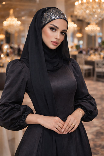 Siyah Gümüş Payetli Bandana Abiye Şal