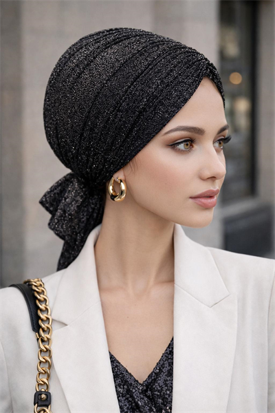 Siyah Gümüş Piliseli Abiye Tokalı Bone