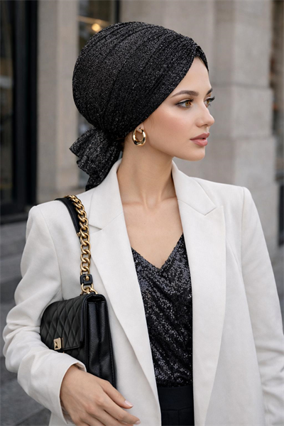 Siyah Gümüş Piliseli Abiye Tokalı Bone