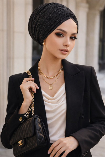 Siyah Gümüş Piliseli Büzgülü Salaş Bone