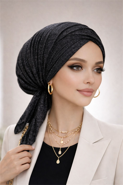 Siyah Gümüş Piliseli Çapraz Bone