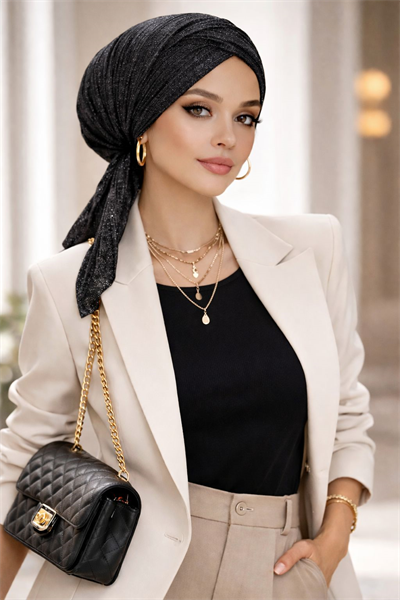 Siyah Gümüş Piliseli Çapraz Bone