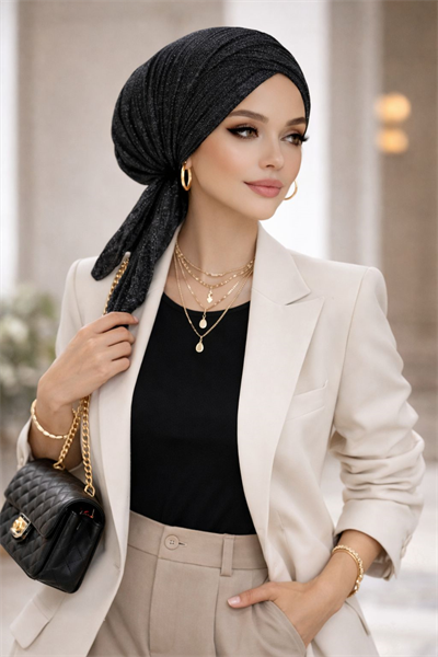 Siyah Gümüş Piliseli Çapraz Bone