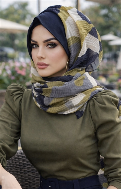 Siyah Haki Kamuflaj Pilise Şapkalı Şal