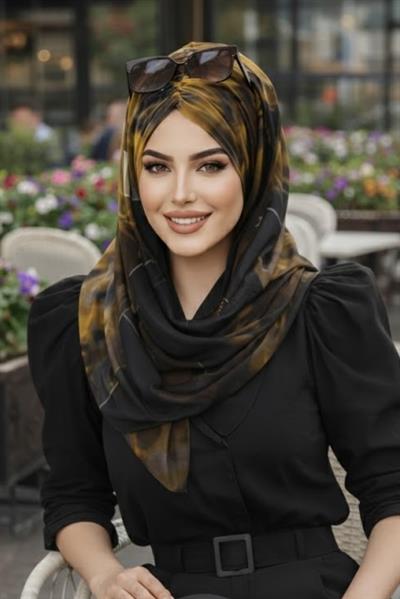 Siyah  Hardal Batik Desen Hazır Şal