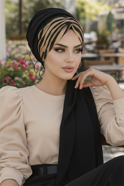 Siyah Hardal Hardal Feminen Desenli Hazır Şal