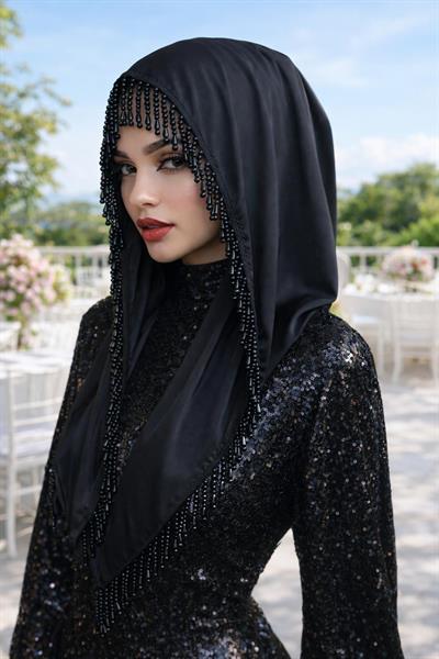 Siyah İnci Sarkaçlı Abiye Başlık