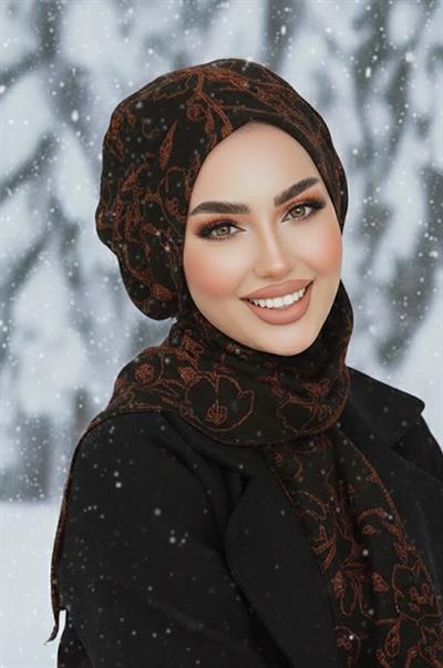 Siyah Kahve Desenli Tesettür Bere