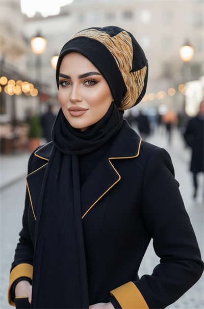 Siyah Kaşe Garnili Tesettür Bere