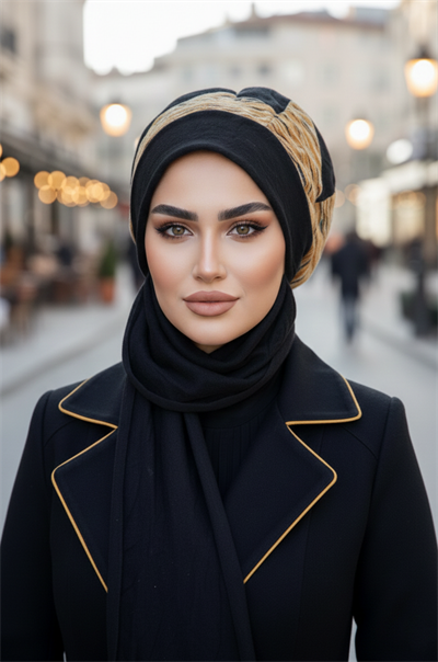 Siyah Kaşe Garnili Tesettür Bere