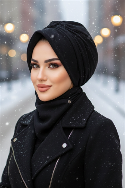 Siyah Kaşe Şapkalı Bone Ve Etol Takım