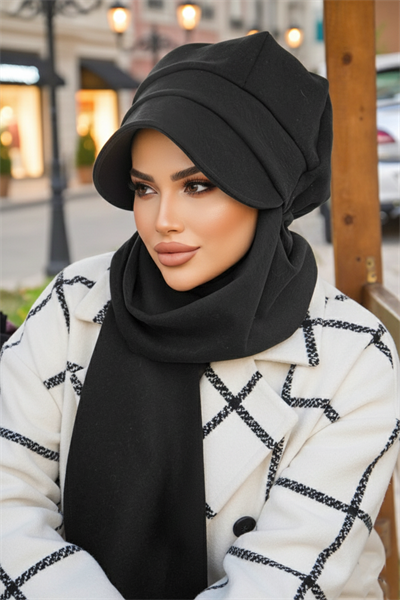 Siyah Kaşe Tesettür Şapka