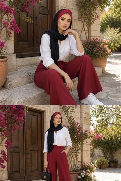 Siyah Kırmızı Burgu Hazır Şal
