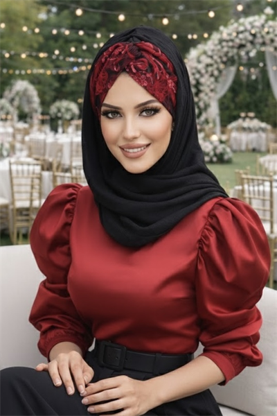 Siyah Kırmızı  Burgu Hazır Şal