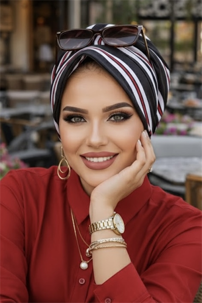 Siyah Kırmızı Çizgili Şapka Bone