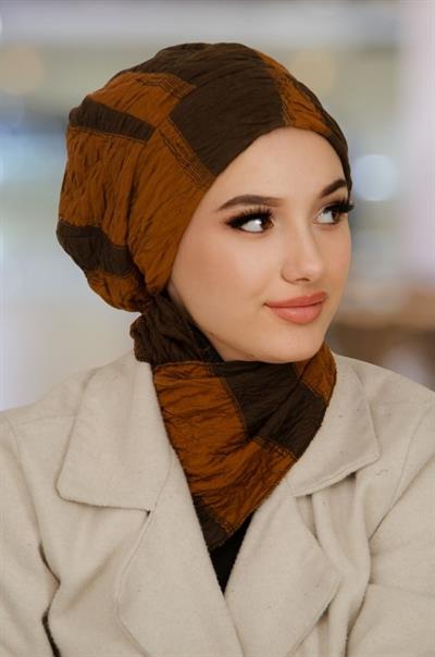 Siyah Taba Çizgili Tesettür Bere ve Etol Takım