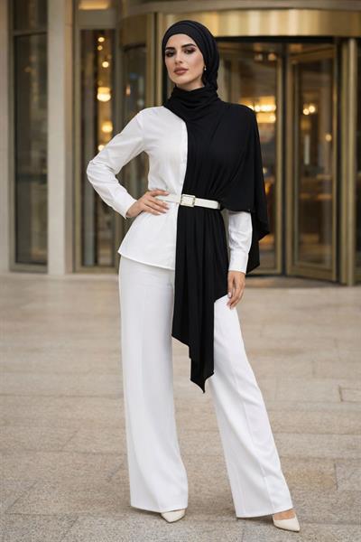 Siyah Bone Şal/ Yarım Tunik/ Boğazlı Panço