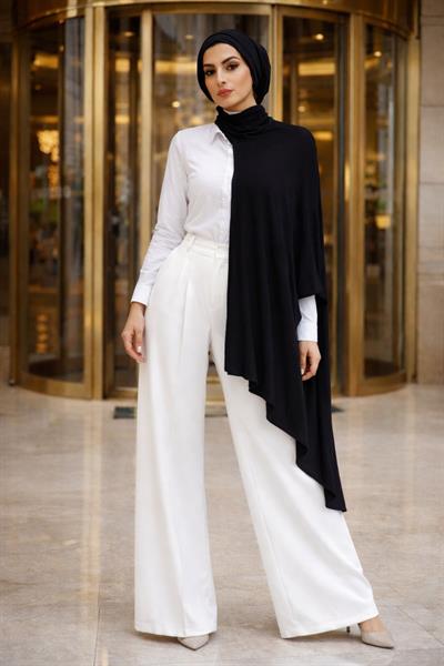 Siyah Bone Şal/ Yarım Tunik/ Boğazlı Panço