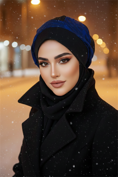 Siyah Mavi Garnili Tesettür Bere