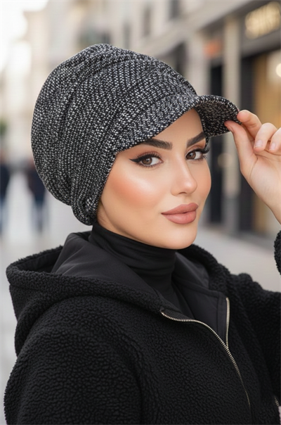Siyah Melanj Tesettür Şapka