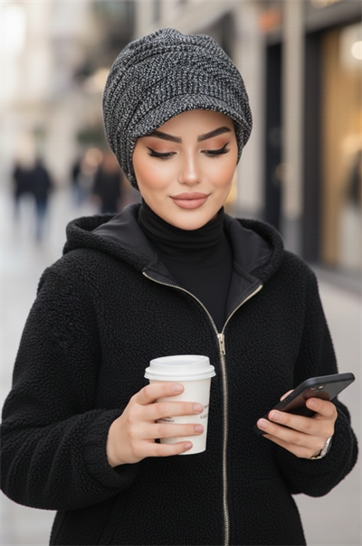 Siyah Melanj Tesettür Şapka