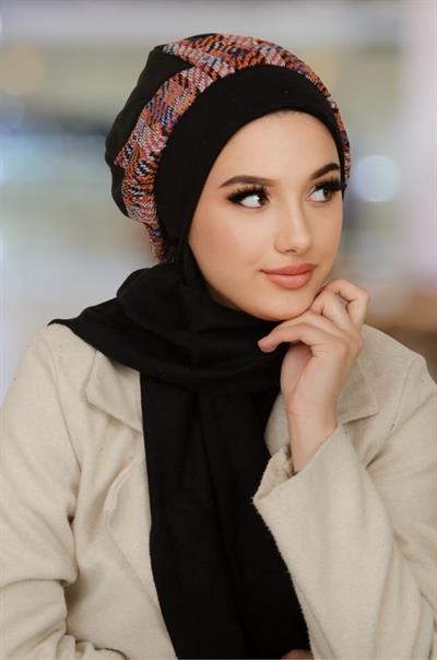 Siyah Ekose Desen Tesettür Bere