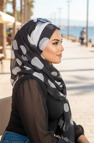 Siyah Puanlı Biritli Hazır Şal - 50200