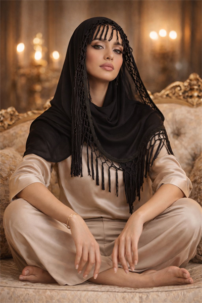 Siyah Püsküllü Şifon Şal 170cmx65cm