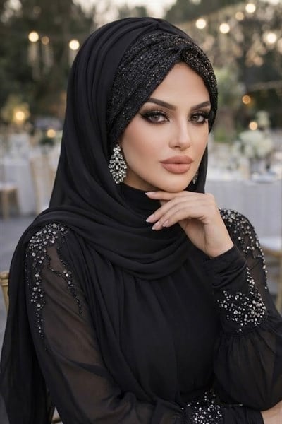 Siyah Sakallı Hazır Abiye Şal