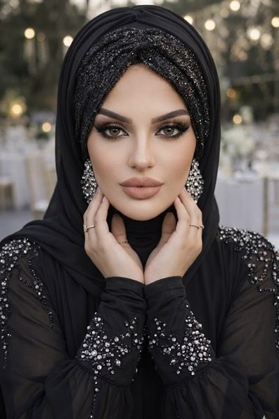 Siyah Sakallı Hazır Abiye Şal