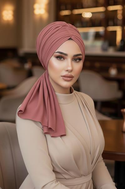 Koyu Pudra Tokalı Abiye Bone Şal / Hazır Duvak