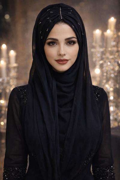 Siyah Taş Detaylı Abiye Şal