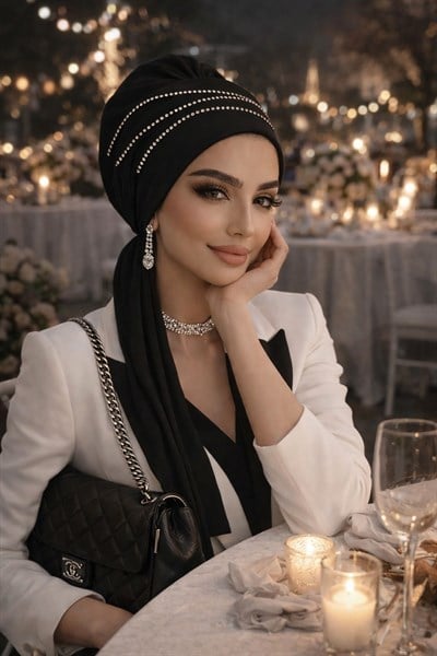 Siyah Taşlı Atkılı Abiye Bone - 60101