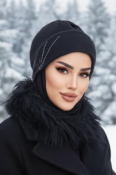 Siyah Taşlı Maskeli Bere
