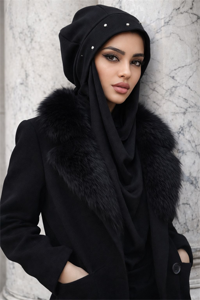 Siyah Taşlı Tesettür Bere