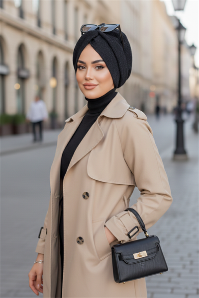 Siyah Triko Kışlık Burgu Bone