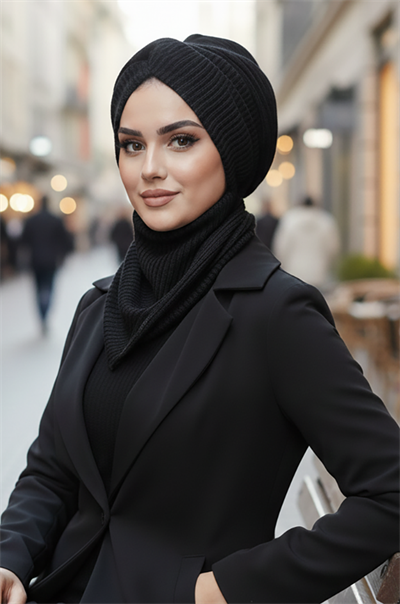 Siyah Triko Kışlık Burgu Bone Ve Etol Takım