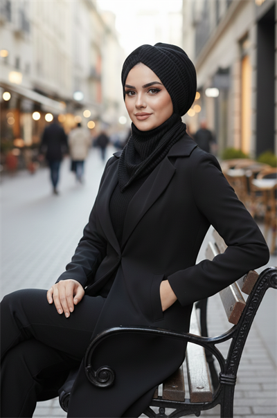 Siyah Triko Kışlık Burgu Bone Ve Etol Takım