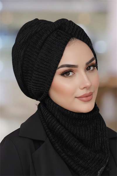 Siyah Triko Kışlık Burgu Bone Ve Etol Takım