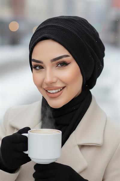 Siyah Triko Tesettür Bere Ve Etol Takım