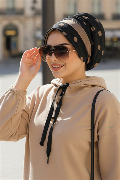 Siyah Vizon Bantlı Şapka Bone