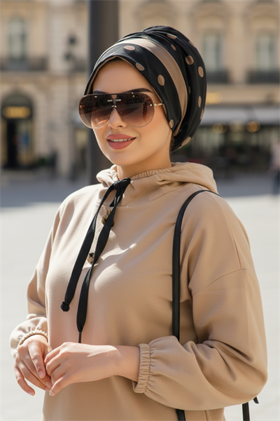 Siyah Vizon Bantlı Şapka Bone