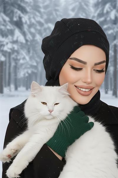 Siyah Yeşil Desen Tesettür Bere