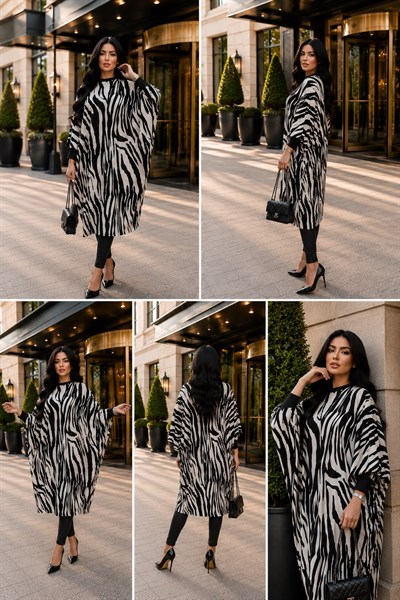 Siyah Zebra Oversize Tesettür Tunik