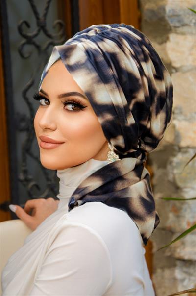 Kahve Batik Desen Tül Tokalı Bone